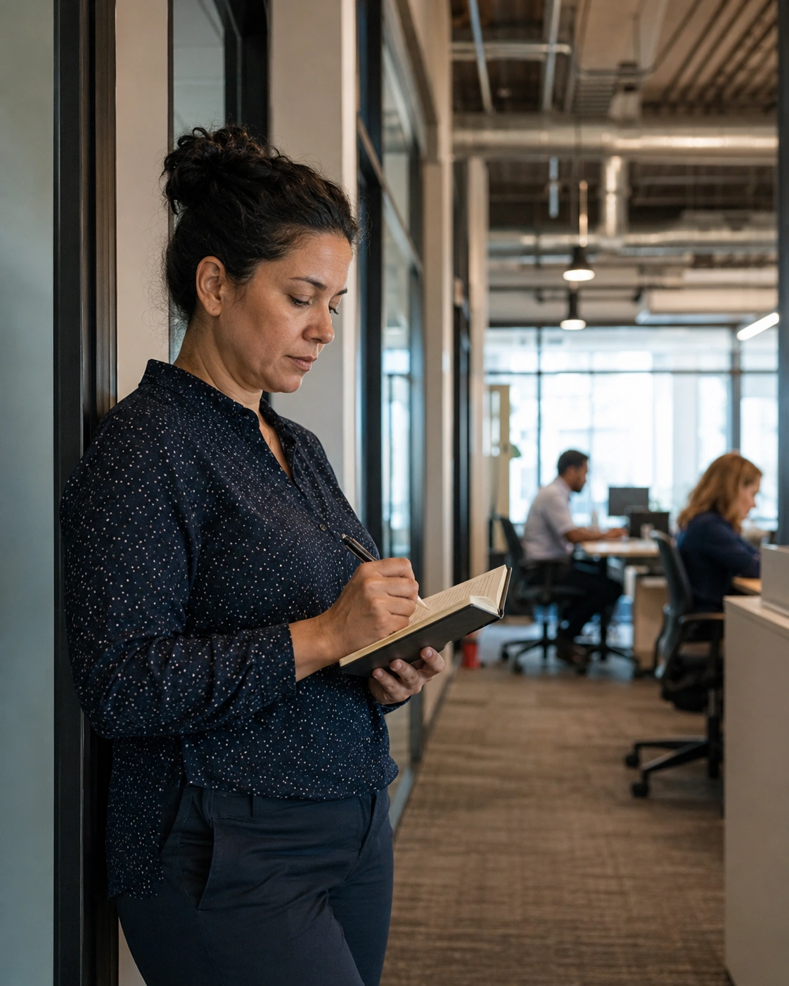 Worker making contemporaneous notes after a workplace event.